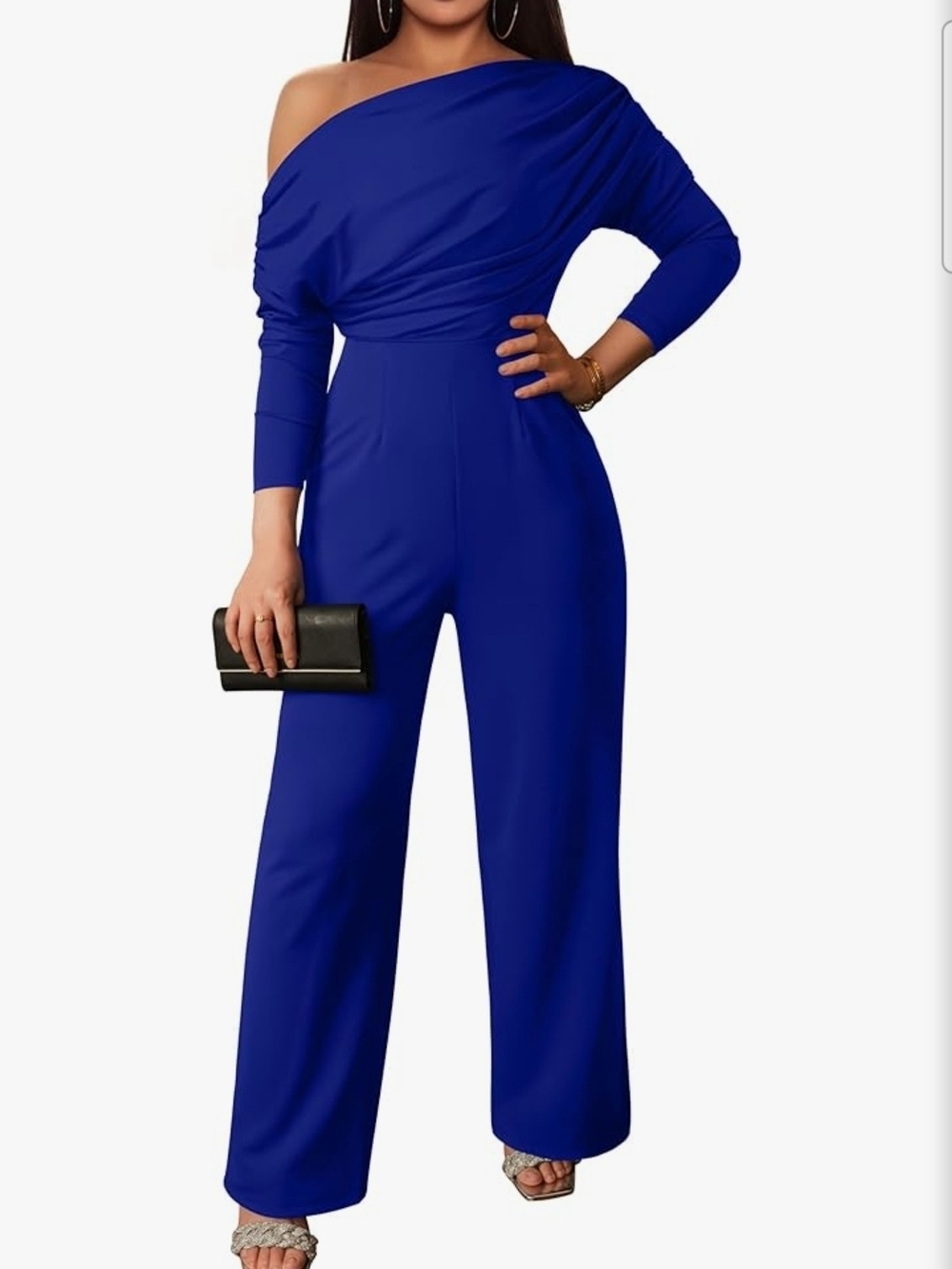 YMDUCH Women's Fall Elegant Long Sleeve Off Shoulder Wide Leg Long Pant Jumpsuit